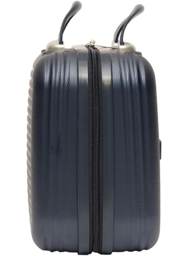 حقيبة مكياج رويال ترافل بتصميم مخطط مقاس 13.5 بوصة، حقيبة صلبة متعددة الجيوب مع حزام مطاطي، لون أزرق داكن - Image 3